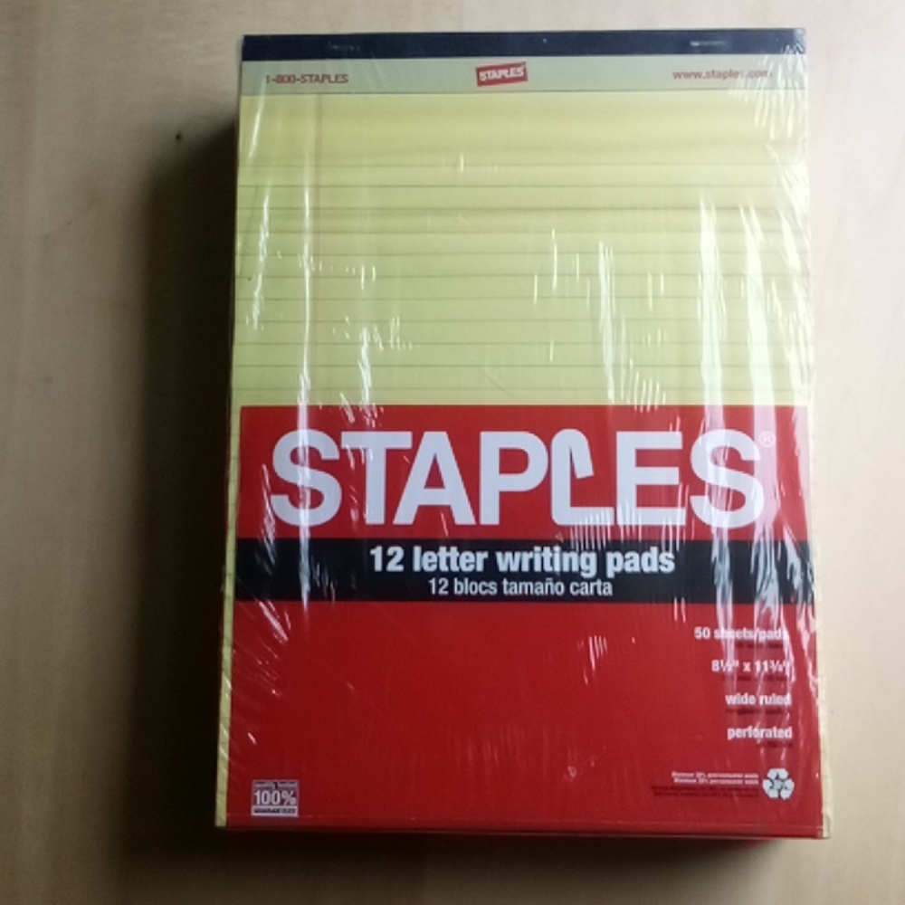 NEW 12 Pack Staples Yellow Letter Size Legal Pads 718103021401